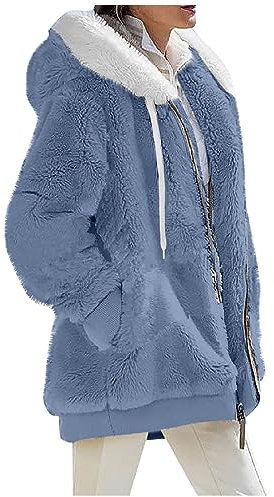 WZYYDS Veste Polaire Femme Fille Hiver Chaude Sweats Manteau À Capuche Zippé Laine Épais Grande Taille Teddy Blousons Fourrure Hooded Manche Longue Mode Automne Hiver Outerwear Aa Bleu clair XXL