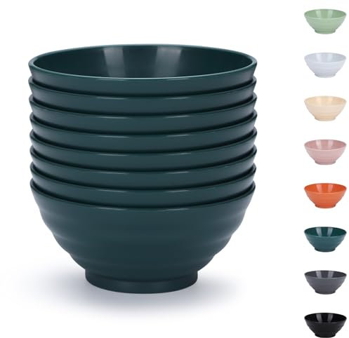 Evanda plastik müslischüssel Set mit 8 Stück, 500ml unzerbrechliche wiederverwendbare leichte Schüssel für Müsli, Nudeln, Suppe, Nudeln, Ramen, Popcorn, Obst, Salat und Allzweck (Dunkelgrün)