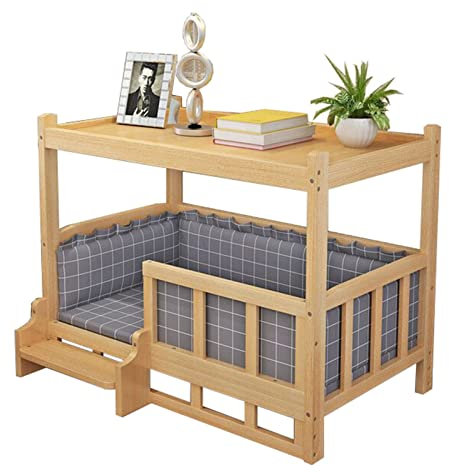 Hundebett Sofa/Nachttische aus Holz, Kleine, Mittlere, Große Hunde ＆ Haustierbett mit Zaun ＆ Bettwäsche, für Zuhause, Outdoor, für Haustiere Bis 40 Kg / 88 Lbs (Color : Style2, Size : S-60x45x65cm/2