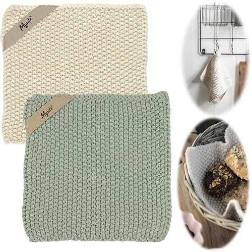 LS-LebenStil Vintage Topflappen 22cm Staubig Grün Mynte Gestrickt 100% Baumwolle Oeko-TEX 100 Kochlappen Topfuntersetzer Dänish Design by Ib Laursen auch für Gastro und Restaurants