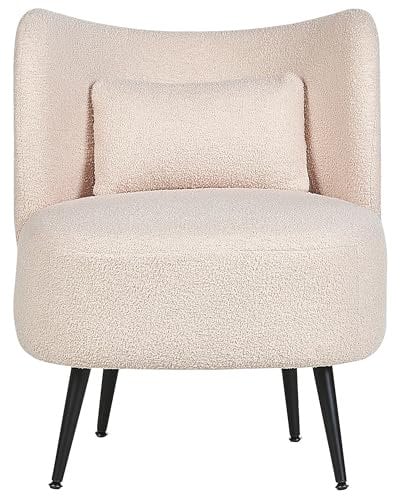 Beliani Fauteuil Bouclé Beige à Dossier Incurvé et Pieds Noirs Obliques Salon Design Otsby