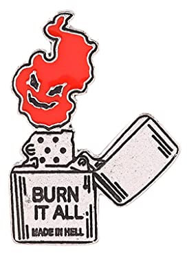Burn It All Anstecknadel Gothic Cartoon Feuerzeug Pins Punk Mode Emaille Brosche Pins Rucksack Abzeichen Geschenke, 4* 4* 4cm, Metall