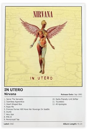 DEZARO In Utero – Musikalbum-Poster, Leinwand, Poster, Schlafzimmer, Dekoration, Sport, Landschaft, Büro, Raumdekoration, Geschenk, ungerahmt, 30 x 45 cm