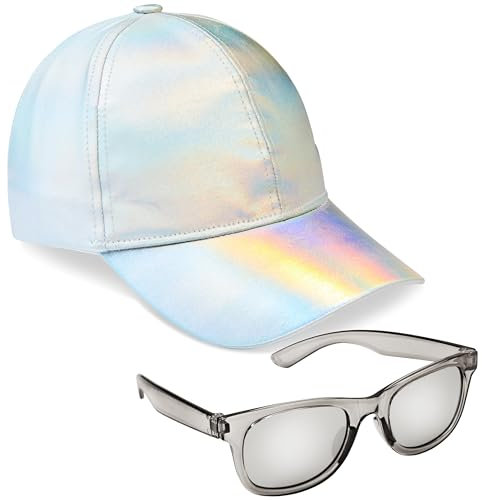 CityComfort Baseball Cap Mädchen, 2er-Set Verstellbarer Basecap & UV-Schutz Sonnenbrille Kinder - Geschenke für Mädchen (Silber)