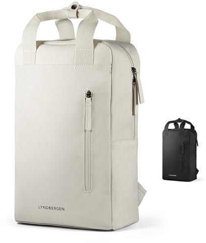 LYNDBERGEN Herren & Damen Rucksack klein - Ely - 11L | Daypack Rucksack Damen elegant mit 14 Zoll Laptopfach | Ideal für Arbeit, Uni, Schule und Handgepäck (Ivory Beige)