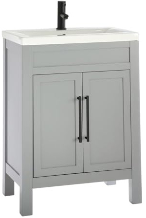 Milano Light Grey 615mm Bathroom Vanity Unit Black Bar Handle