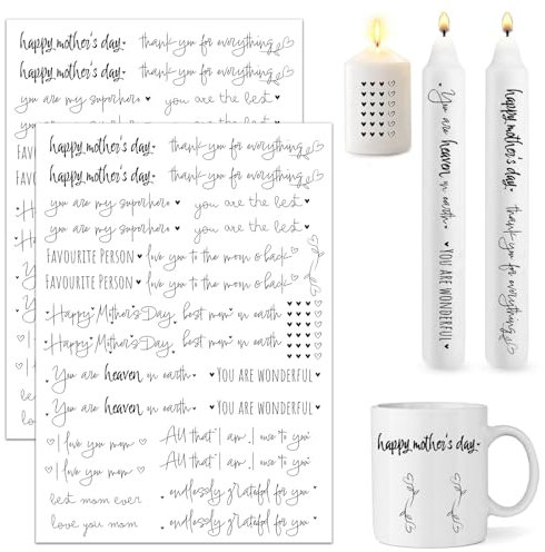 Bolosa 2 Stück Kerzentattoos Muttertag A4,Wasserschiebefolie Kerzen,Kerzen Aufkleber Geburtstag,Kerzensticker Kerzenfolie,Kerzen Tattoofolie Sprüche Geschenk Mama für Lieblingsmensch,Happy Birthday
