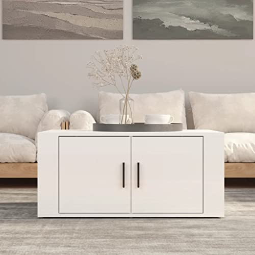 AUVYI Couchtisch Hochglanz-Weiß 80x50x36 cm Holzwerkstoff Wohntisch Sidebord Center Table Beistelltisch Rechteckig Salontisch Kaffeetisch Möbel Holz Cautschtisch Wohnzimmermöbel