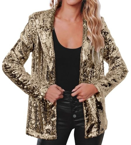XIUH Damen Blazer Damen Pailletten Cardigan Jacke Langarm Glitzer Bomberjacke Party Club Jacke Pailletten Blazer Glitzer Blazer Bunt Damen Blazer Pailletten Damen