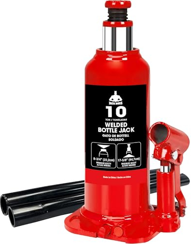 JACK BOSS Cric bouteille hydraulique de 10 tonnes (10 kg) pour réparation de camion et élévateur domestique, rouge