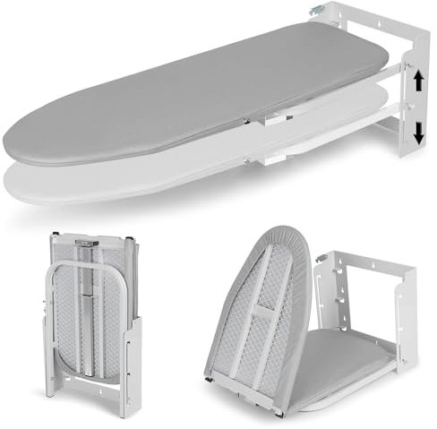 Wall Mounted Ironing Board Adjustable Height, 92 X 31cm Foldable Iron Board Wall Mount Space-Saving Ironing Board with Removable Heat Resistant Cover for Small Spaces Home Laundry Room