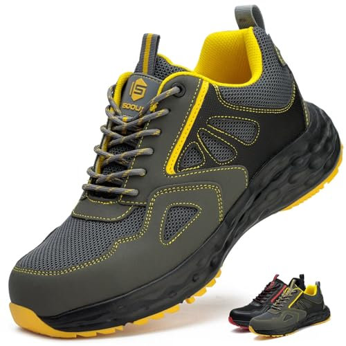 Scarpe Antinfortunistiche Uomo Donna Scarpe da Lavoro Leggero Comode Traspiranti Punta in Plastica Antiscivolo Cucina Giallo Grigiastro EU 36