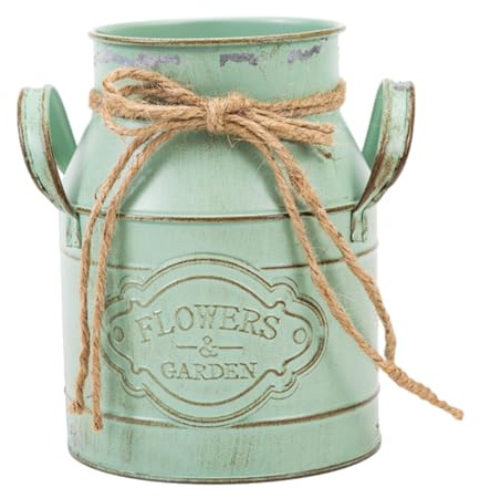 YOUNAFEN Vase à fleurs shabby chic en métal - Seau à lait - Pot de fleurs décoratif - Vert
