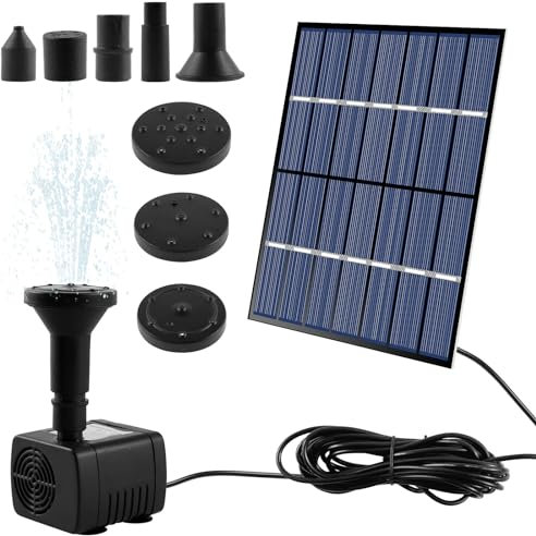 Pompa a fontana solare, 1,4 W, con pannello ad energia solare, kit con 8 ugelli, pompa solare multiuso per laghetti, fontane per esterni, per piccoli laghetti, piscine, acquari, vasche per uccelli,