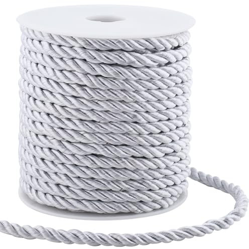 GORGECRAFT 20m*5mm Corda Intrecciata Finitura Poliestere Corda Intrecciata Spago Decorativo Cordoncino Intrecciato Filo Nastro per Decorazioni per La Casa Tieback per Tende Tappezzeria Corda Argento