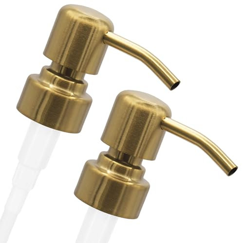 ALTGLAS 2 Pcs Soap Dispenser Pump Head 'Zagreb' - Spare Replacement for Standard Neck Size - 26-28 mm Thread From Stainless Steel (Gold Brushed)