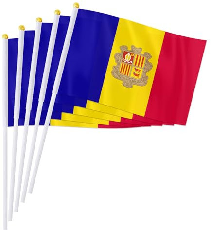 PTEROSAUR Paquete de 100 banderas de mano de Andorra, banderas pequeñas nacionales andorranas de 5.5 x 8.2 pulgadas, bandera de mano de países europeos del mundo (100)