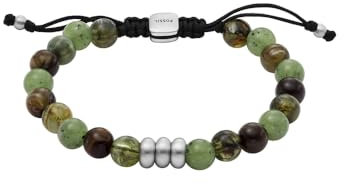Fossil Herren-Edelstahl-Perlenarmband mit Schieberverschluss, Hellgrün