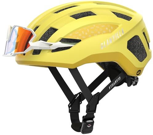 GLAMVILLA Rennradhelm für Damen und Herren City Trekking Fahrradhelm Professioneller Wettkampf Ultra Leichter belüfteter Fahrradhelm mit Magnetschnalle zum Platzieren von Brillen (Gelb, M(54-57cm)