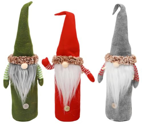 volumoon 3 Piezas Botellas de Vino de Navidad decoración,Funda Navideña para Botella de Vino con Cordón,Bolsas Botellas Vino Navideñas Funda para Botella De Vino para Decoración de Mesa de Navidad