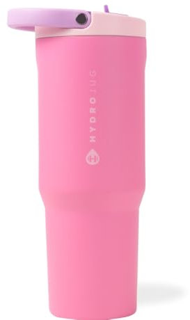 HydroJug Sport - Stainless Steel Tumbler with Straw, Vacuum Insulated, 32oz Leakproof Water Bottle, Ergonomic Design, Reusable, Dishwasher Safe, Rubber Base, Durable for Gym or Outdoors, Pink Sugar