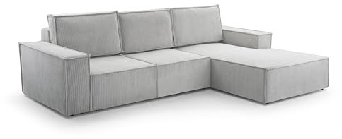 FurniShop24 Ecksofa mit Schlaffunktion und Bettkasten - Eckcouch L-förmige zum Wohnzimmer, Klappsofa - Schlafcouch Minimalistisches Design, Schlafsofa Mango L: Hellgrau, Ecksofa Rechts