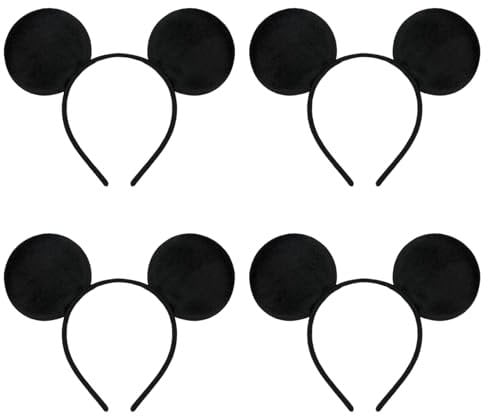 UILYNIU 4 Pieces Mouse Ears Headband Mouse Animal Costume Headpiece for Kids Animal Ears Hairband Cosplay Birthday Party Carnival Christmas Party Supplies Halloween Dress Up Set (Black, One Size)