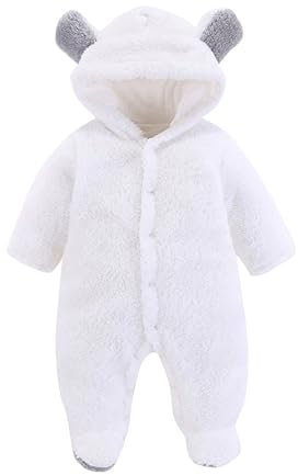 Aoklidil Wollwalk Overall Baby Niedlich Winter Warme Bequeme Strampler Baby mit Kapuze, Fleece Weiche Baby Schlafanzug Jumpsuit 0-2 Jahre