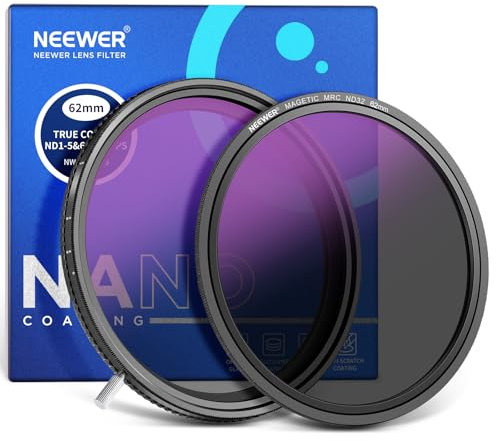 NEEWER HD True Colors 62mm Variable ND Filter ND2-512 (1-9 stops), VND Filter & Magnetic ND32 Lens Filter, Multi Coated Neutral Density Filter, No Color Shift/No X Cross/No Vignetting