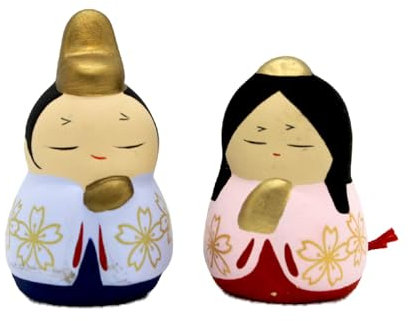 Waraku Fuuka Japanische traditionelle Keramikfigur Figur Dekoration Puppe Statue Set für Glück (2 Hina-Puppen)