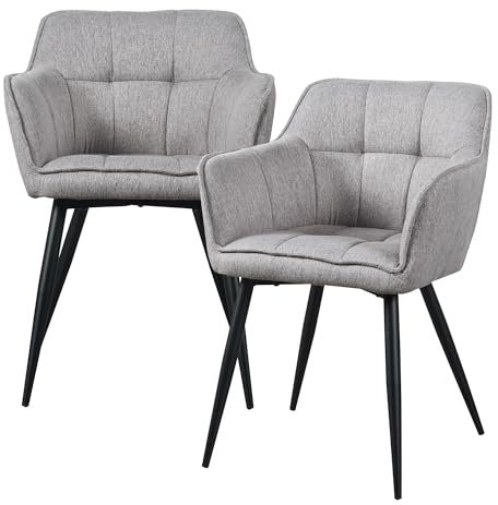 [en.casa] Esszimmerstuhl 2er Set Birmingham Armlehnstühle Bürostühle Polsterstuhl mit Rückenlehne Grau mit Metallbeine 81 x 57 x 53 cm