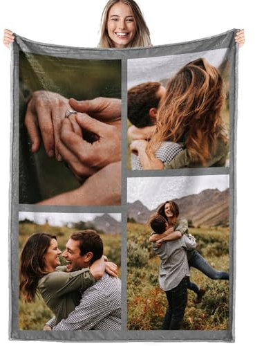 Personalisierte Decke mit Foto Text, Fotodecke Selbst Gestalten, Kuscheldecke Personalisierte Geschenke für Familie, Paare, Muttertag und Vatertag, Foto Geschenk (4 Foto)