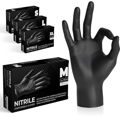 Schwarze Nitril-Mehrzweck-Einweghandschuhe, puderfrei, Einweg, extra stark – Karton mit 1000 Stück (Schwarz, Large)