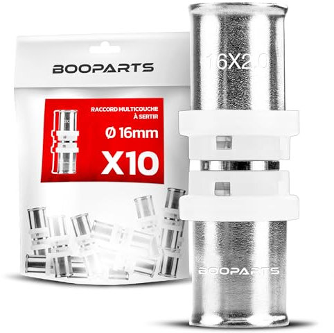 BOOPARTS – 10 Pièces – Manchon Égal à Sertir Ø16 (16–16 mm) | Accouplement Multicouche Contour TH | Raccord Plomberie Chauffage Étanche pour Eau Chaude et Sanitaire