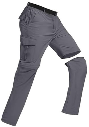 BondiTrekk Outdoor Wanderhose für Herren Zip-Off-Wanderhose-Abnehmbar-Trekkinghose, Atmungsaktiv Outdoorhose Arbeit Hosen Schnell Trockend Sommer Funktionshose Mit 6 Taschen Grau L