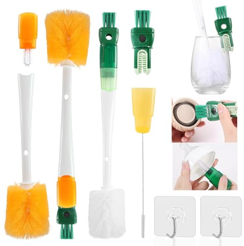 2 Stück 5-in-1 Flaschenbürste Lang mit Griff, Reinigungsbürste mit 2 Haken | Multifunktionale Flaschenbürsten Reinigungsbürste, Strohhalm Reinigungsbürste, Flaschenbürste Baby, für Getränkeflaschen