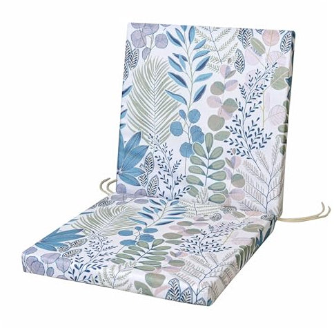 SOFTILLO Waterproof Low Back Chair Cushion With Ties - 100x45x4cm - Indoors/Outdoors Patio Seat Pad Cushion For Garden Chairs, Loungers, Recliner, Relaxer - Water-Resistant Material - Leafy Sprigs