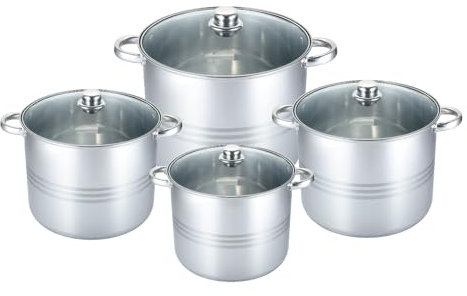 Kochtopf-Set, 4 Töpfe mit Glasdeckeln, 7,2L-13,5L, für alle Herdarten geeignet, Silber