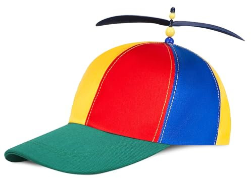 CHONGQILAO Propeller Mütze für Erwachsene, Baseball Cap mit Propeller, Lustige Propellerkappe, Bunte Patchwork Hut, Helikopter Cap, Größenverstellbar, für Partys Karneval Festivals und KostüMpartys