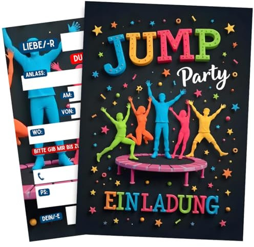 ZETTMANN® Einladungskarten Trampolin Party - 10er Set - Geburtstagskarten Einladung - Hüpfburg - Jump Party Einladungskarten Kindergeburtstag (Jump)