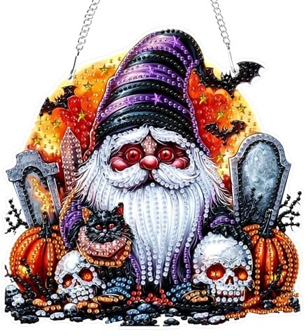 GHHKUD Halloween Diamond Painting Fensterbilder Beidseitige, Zwerge Diamond Painting Anhänger mit Kette, Diamant Malerei Bilder Kristall Anhänger, Wandbehang Kits für Eingang und Fenster Wand Decor