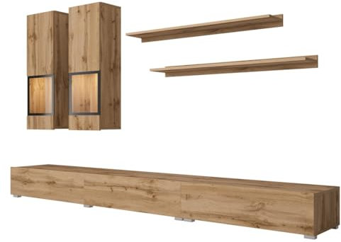 Ensemble Meubles de Salon Ramos – Chêne doré et Noir – LED Multicolore intégrée – Style Contemporain