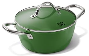 Cook & Pan - Go Green Kochtopf mit Deckel 20 cm-Induktionsgeeignet-PFAS frei Keramik-Beschichtung -Antihaft- wärmeisolierter Griff- Aluminium - Grün