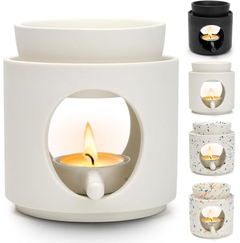 Umllpet Duftlampe aus Keramik, Stövchen für ätherische Öle，Weiß | Duftlampe für ätherische öle mit Teelichthalter, Ambiente Duftöl und Duftwachs Diffusor für Aromatherapie und Dekoration