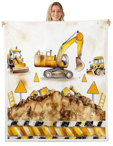 Homemissing Bagger Decke 75x100cm Kinder Cartoon Auto Straße Couchdecke Jungen Mädchen Jugendliche Baufahrzeuge Wohndecke Ausrüstung LKW Flanell Fleecedecke Traktor Couchdecke