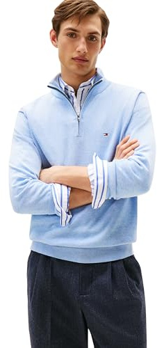 Tommy Hilfiger Felpa in Pile da Uomo Essential con Mezza Zip, Vessel Blue Heather, XXL