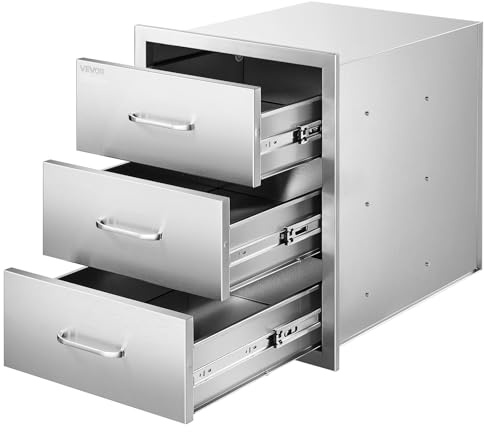 VEVOR Cassettiera per Barbecue da Esterno da 46 x 59 x 59 cm, Carico di 20 kg per Griglia con 3 Cassetti e Maniglie in Acciaio Inossidabile, per Cucina da Esterno e Isola per Griglia da Giardino | Armadietti Cassetto/Porta/Combo, per BBQ Island, Patio Grill Station, cassetti porta di accesso, maniglia