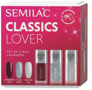 Semilac Classics Lover Set – 2x Classic Nagellack 112 Wine Red & 116 Holo Flash 9 ml + Gel-Like Top Coat 9 ml