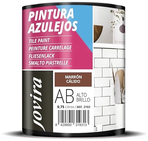 JOVIRA PINTURAS Pintura para Azulejos, Alto Brillo al Agua. Da una imagen nueva a tu cocina y baño. (750 Mililitros, Marrón Cálido) -T
