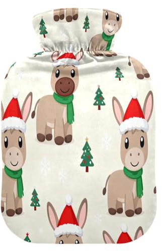 Merry Christmas Donkey Beige hot Water Bottles with Soft Cover, 1L Warm Compress for Hot and Cold Therapies,Hot and Cold Therapies,bolsas para agua Caliente